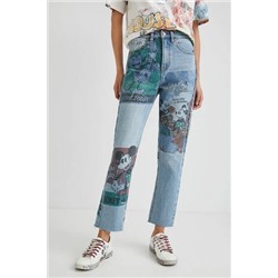 Pantalón vaquero straight cropped Mickey Mouse