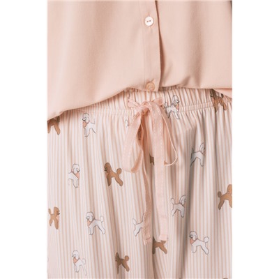 Pijama largo punto suave rosa estampado perritos