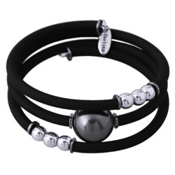 Браслет Гевея (Майорка 16мм темно-серая, каучук черный; покрытие родий), Есть комплект