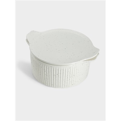 Кастрюля, 3 л, с крышкой, фарфор P, круглая, молочная, в крапинку, Speckle