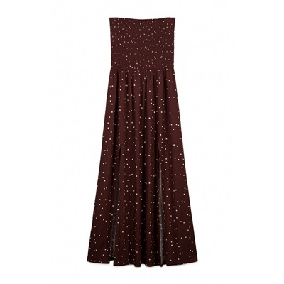 Vestido largo strapless estampado lunares