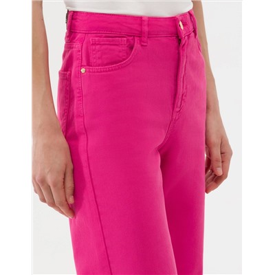 Fuşya High Waist Flare Fit Jean Pantolon