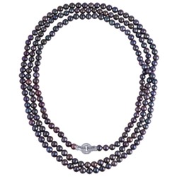 Колье (жемчуг сине- фиолетовый 8-9мм, фианит; покрытие родий) 200см, Есть комплект