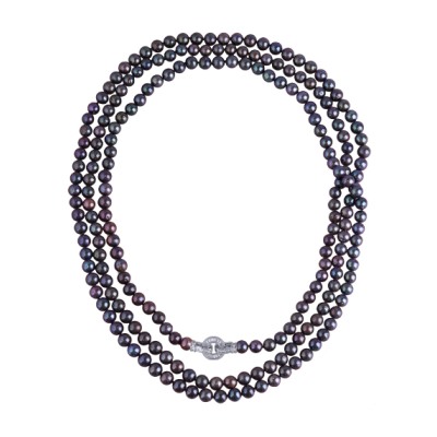 Колье (жемчуг сине- фиолетовый 8-9мм, фианит; покрытие родий) 200см, Есть комплект