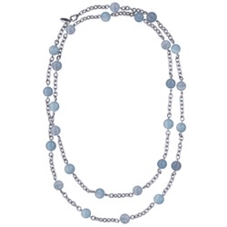 Колье Терра (аквамарин 12мм; покрытие родий) 140см, Есть комплект
