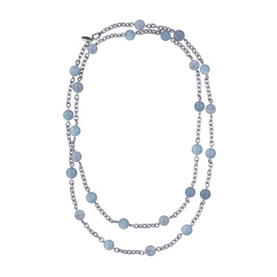 Колье Терра (аквамарин 12мм; покрытие родий) 140см, Есть комплект