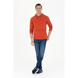 Erkek Kiremit Kapüşonlu Sweatshirt