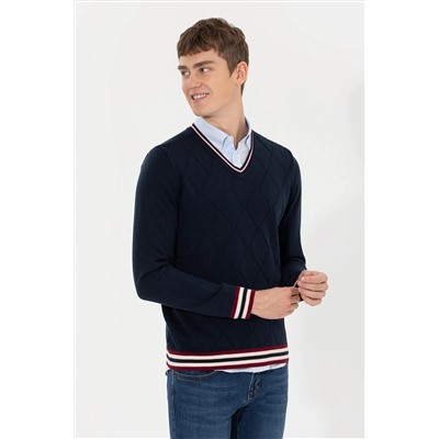 Erkek Lacivert V - Yaka Triko Kazak