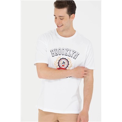 Erkek Beyaz Comfort Bisiklet Yaka Tişört