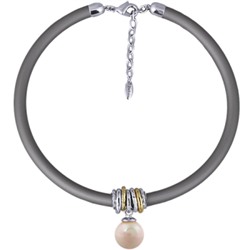 Колье Гевея (Майорка 16мм нежный персик, каучук серый; покрытие родий) 40-45см, Есть комплект