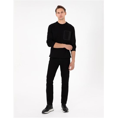 Siyah Regular Fit Bisiklet Yaka Sweatshirt