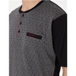 Siyah Kısakol 3'lü Jakarlı Pijama Takımı