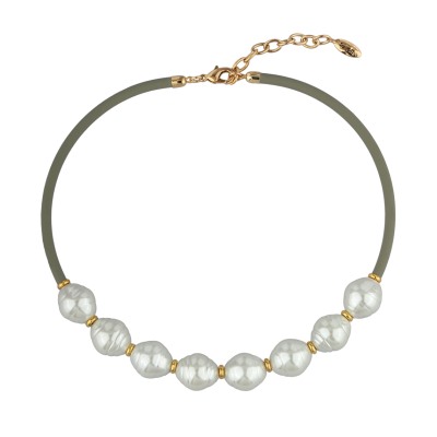 Колье Гевея (Майорка 16*18мм медовая роса, оливковый; покр золото), Есть комплект