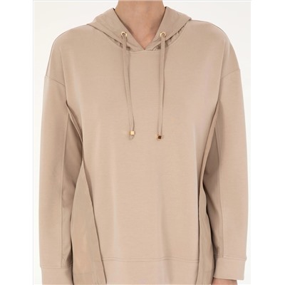 Bej Oversize Kapüşonlu Modal Kumaş Sweatshirt