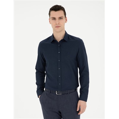 Lacivert Slim Fit Uzun Kollu Gömlek