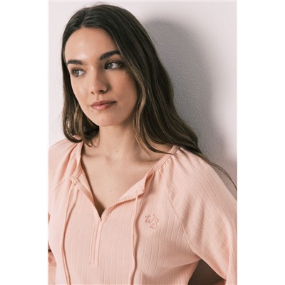 Camisón midi canalé algodón rosa