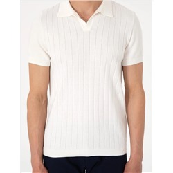 Ekru Slim Fit %100 Pamuk Polo Yaka Triko Tişört