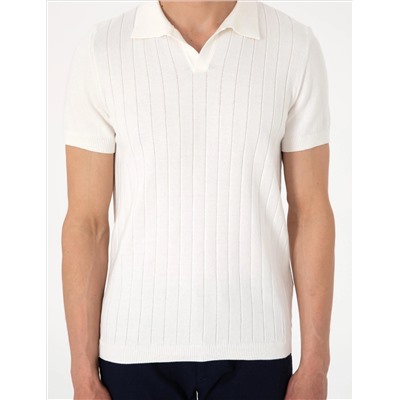 Ekru Slim Fit %100 Pamuk Polo Yaka Triko Tişört