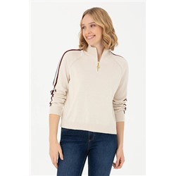 Kadın Krem V - Yaka Kazak