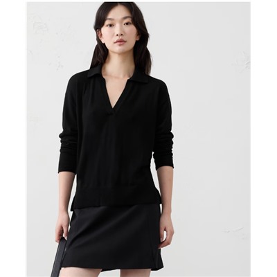 Merino Wool Johnny-Collar Sweater