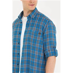 Erkek Saks Uzun Kollu Gömlek