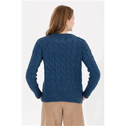 Kadın Mavi Bisiklet Yaka Kazak