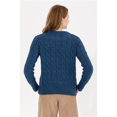 Kadın Mavi Bisiklet Yaka Kazak