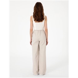 Bej Yüksek Bel Loose Fit Pantolon