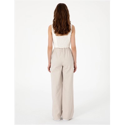 Bej Yüksek Bel Loose Fit Pantolon