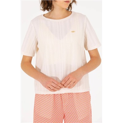 Kadın Krem Bisiklet Yaka Tişört