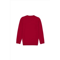 Kız Çocuk Kırmızı Basic V - Yaka Kazak