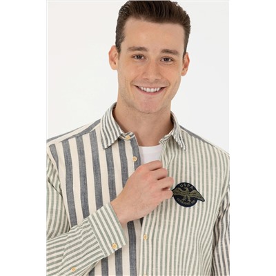 Erkek Çizgili Lacivert Gömlek