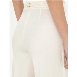 Ekru Keten Karışımlı Kumaş Pantolon