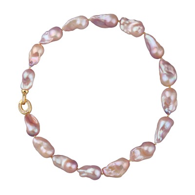 Колье Барокко (жемчуг 15-25мм лососевый, фианит; покрытие золото) 45см, Есть комплект