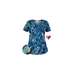 UA Chevron Flower Navy Print Scrub Top