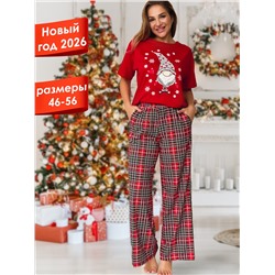 Пижама женская с брюками гномы красный