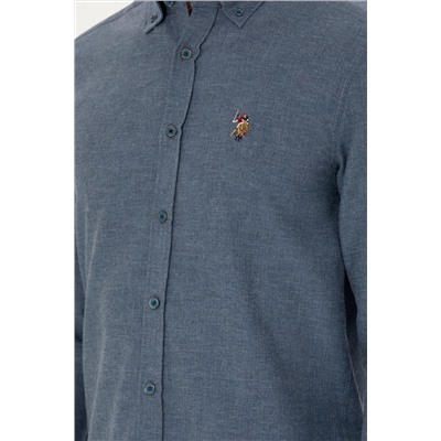 Erkek İndigo Uzun Kollu Basic Gömlek