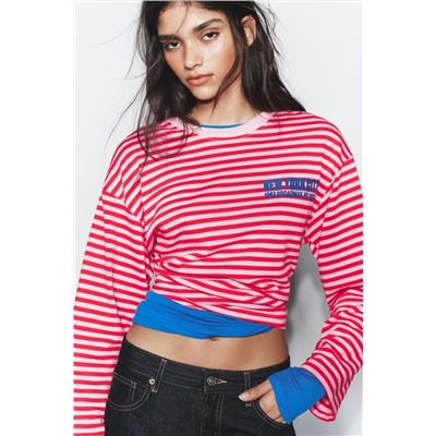 STRIPED T-SHIRT WITH SLOGAN