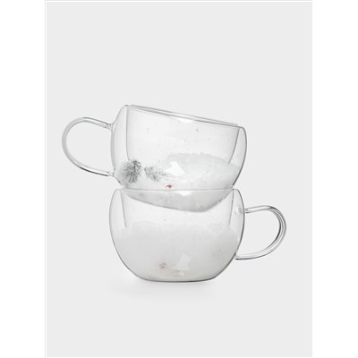 Кружка, 270 мл, 2 шт, стекло Б, с ягодами и еловыми ветками внутри, Wind-mystery