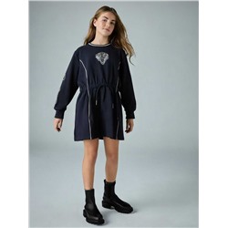 Теплое детское платье с вышивкой и карманами в шве на молнии, экспорт  Ed Hardy