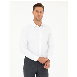Beyaz Slim Fit Armürlü Uzun Kollu Gömlek