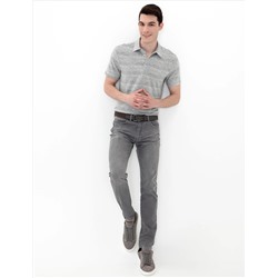 Gri Melanj Slim Fit Baskılı Polo Yaka Tişört