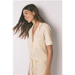 Pijama camisero algodón canalé amarillo