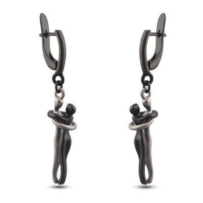 Серьги Объятия (покрытие матовый родий, матовый черный родий)