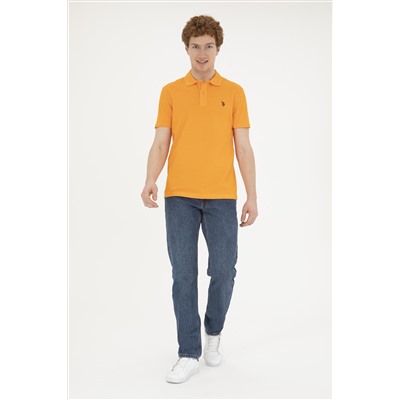 Erkek Slim Fit Polo Yaka Turuncu Basic Tişört