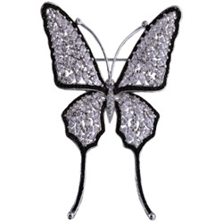 Брошь Бабочка (фианит белый, черные; покрытие родий)