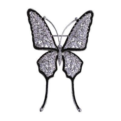 Брошь Бабочка (фианит белый, черные; покрытие родий)