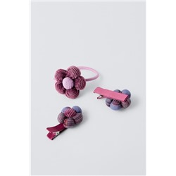 CORDUROY FLOWER HAIR TIE AND CLIP SET