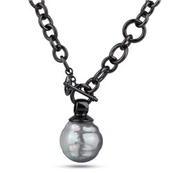 Кулон (Майорка 30мм серо-голубая; покрытие черный родий 80см), Есть комплект