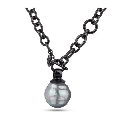 Кулон (Майорка 30мм серо-голубая; покрытие черный родий 80см), Есть комплект